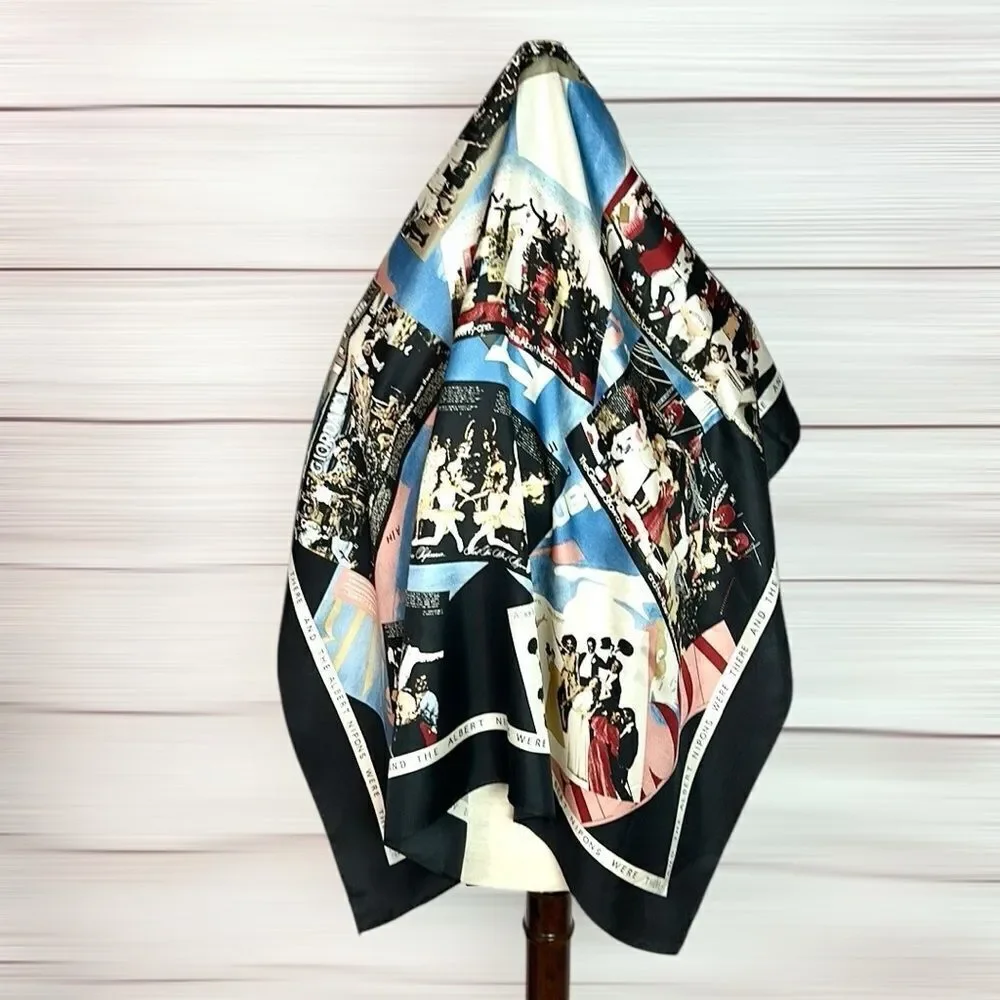 Vintage Albert Nipon Silk Scarf “We Were There” 34x34” made in Japan